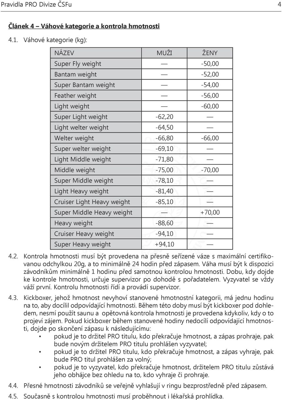 -64,50 Welter weight -66,80-66,00 Super welter weight -69,10 Light Middle weight -71,80 Middle weight -75,00-70,00 Super Middle weight -78,10 Light Heavy weight -81,40 Cruiser Light Heavy weight