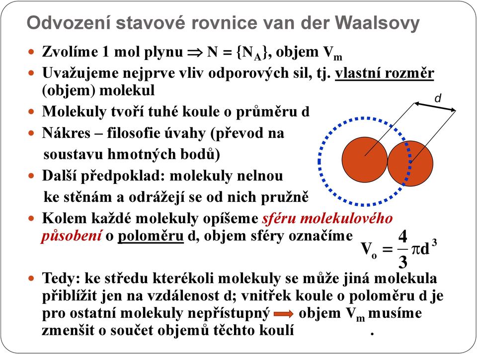 nelnou ke stěná odrážejí se od nich ružně Kole kždé olekuly oíšee sféru olekulového ůsoení o oloěru d, oje sféry oznčíe Tedy: ke středu