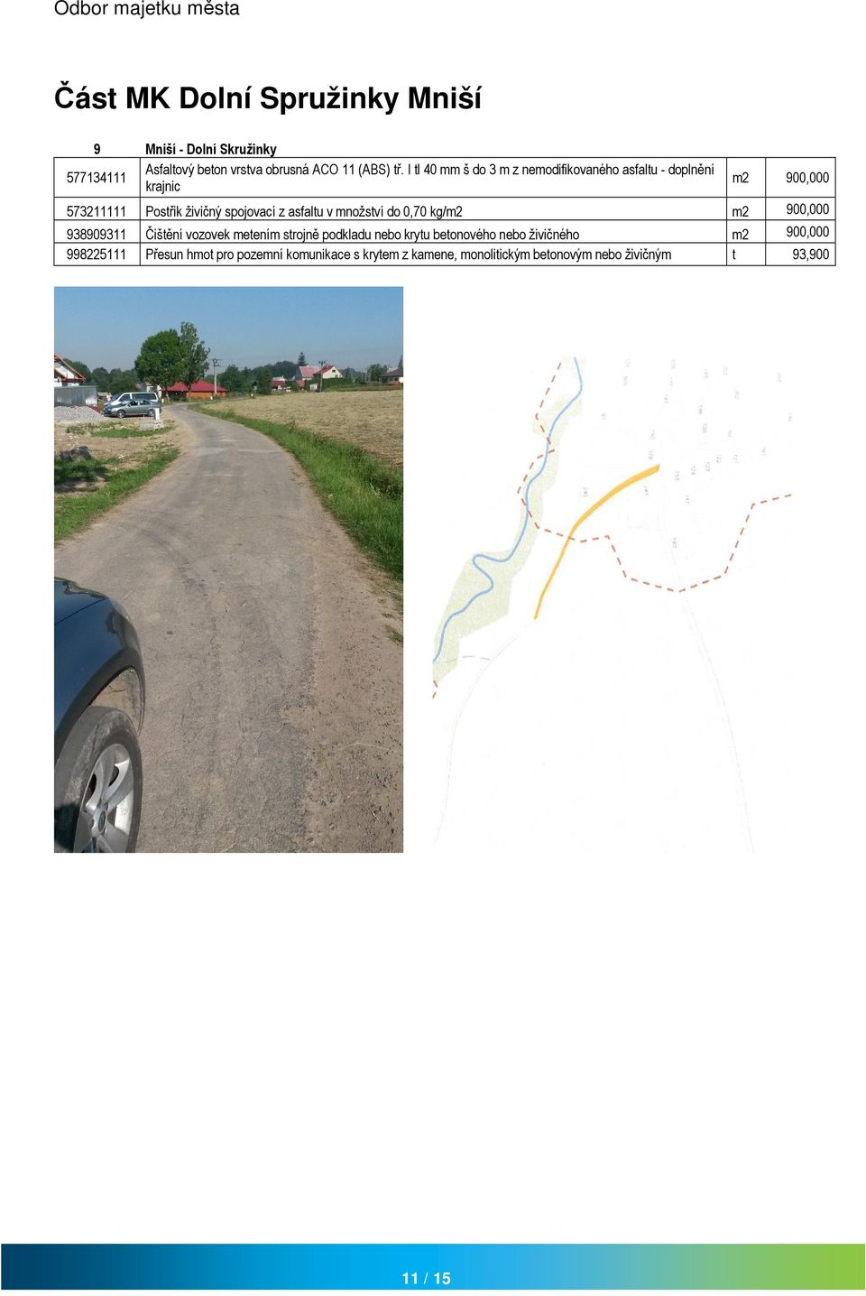 z asfaltu v množství do 0,70 kg/m2 m2 900,000 938909311 Čištění vozovek metením strojně podkladu nebo krytu betonového