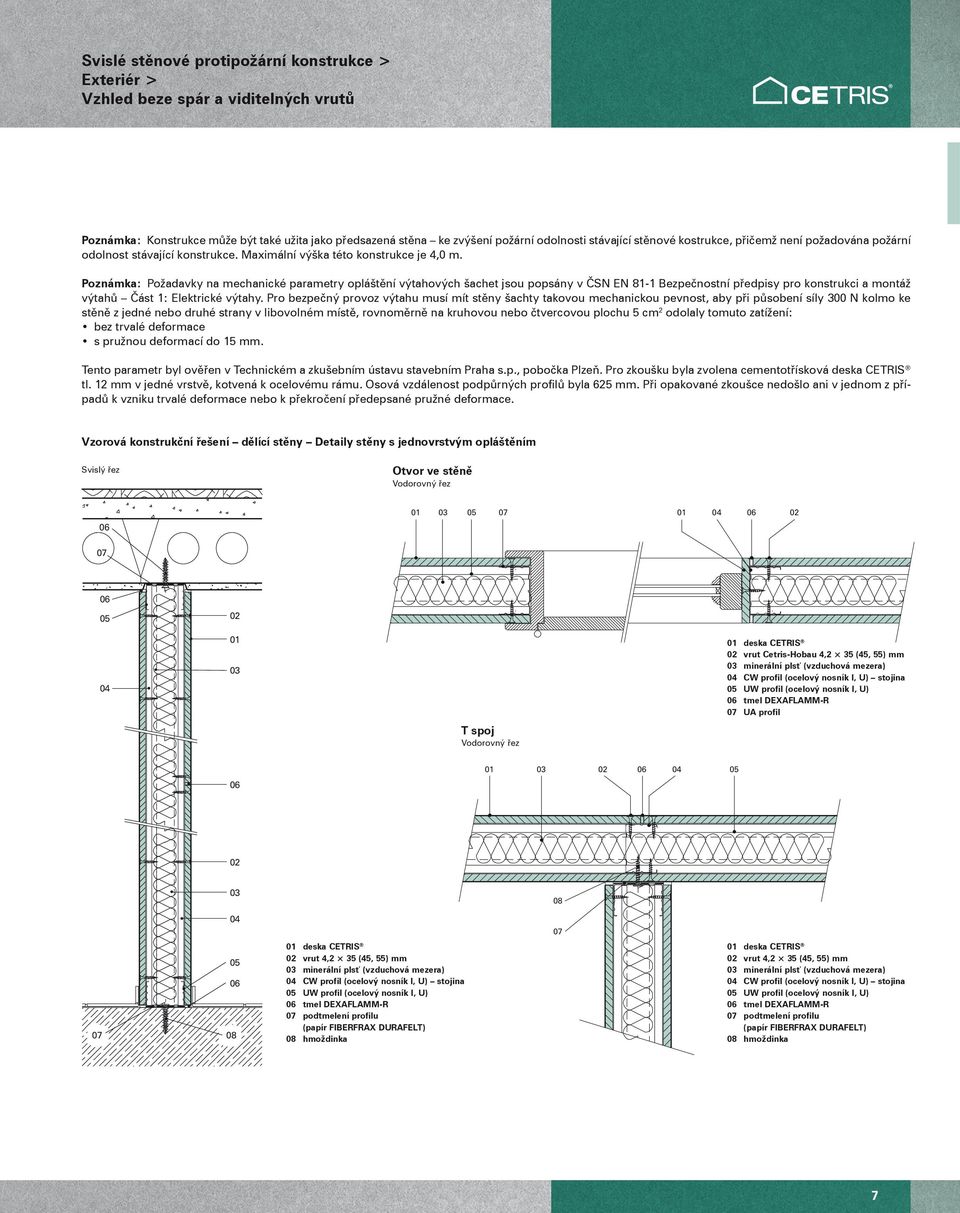 Poznámka: Požaavky na mechanické parametry opláštění výtahových šachet jsou popsány v ČSN EN 81-1 Bezpečnostní přepisy pro konstrukci a montáž výtahů Část 1: Elektrické výtahy.