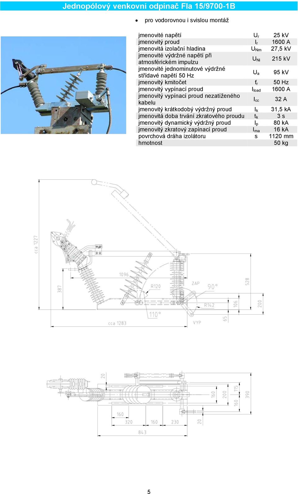 jmenovitý vypínací proud I load 1600 A jmenovitý vypínací proud nezatíženého 32 A kabelu jmenovitý krátkodobý výdržný proud I k 31,5 ka jmenovitá doba trvání