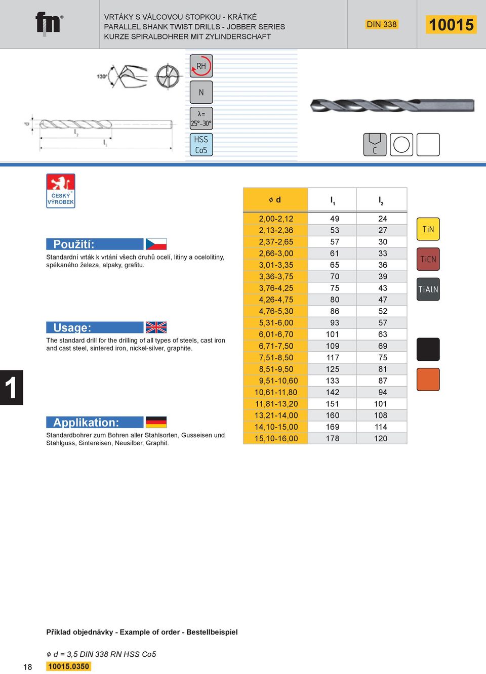 Standardbohrer zum Bohren aller Stahlsorten, Gusseisen und Stahlguss, Sintereisen, Neusilber, Graphit.