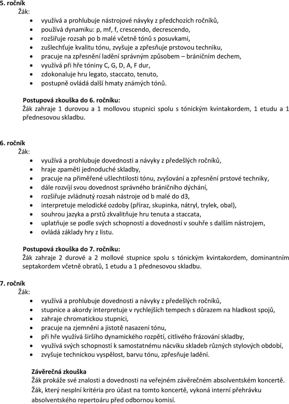 postupně ovládá další hmaty známých tónů. Postupová zkouška do 6.