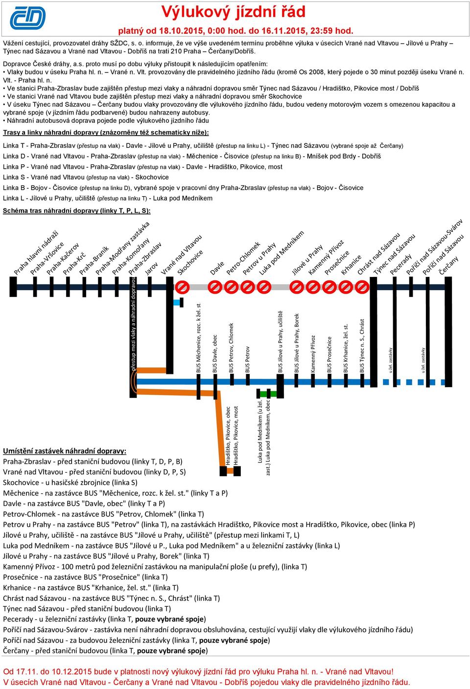 provozovány dl pravidlného jízdního řádu (kromě Os 2008, ktrý pojd o 30 minut později úsku Vrané n.