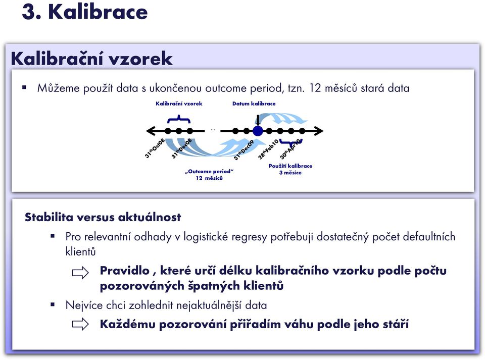 versus aktuálnost Pro relevantní odhady v logistické regresy potřebuji dostatečný počet defaultních klientů Pravidlo,