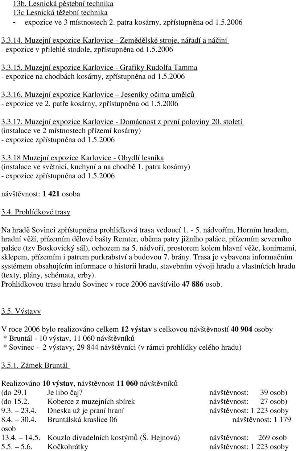 Muzejní expozice Karlovice - Grafiky Rudolfa Tamma - expozice na chodbách kosárny, zpřístupněna od 1.5.2006 3.3.16. Muzejní expozice Karlovice Jeseníky očima umělců - expozice ve 2.