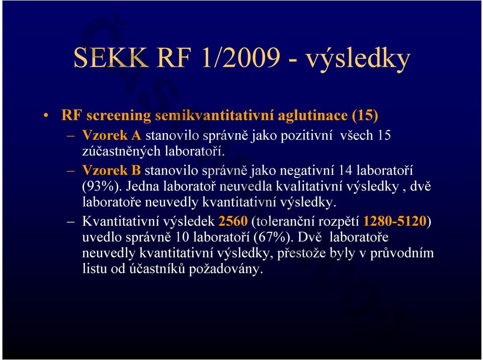 Jedna laboratoř neuvedla kvalitativní výsledky, dvě laboratoře neuvedly kvantitativní výsledky.