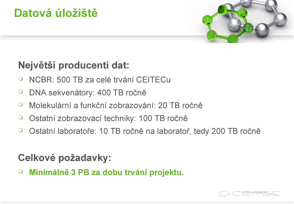 Ostatní zobrazovací techniky: 100 TB ročně Ostatní laboratoře: 10 TB ročně na