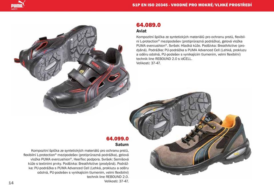 Podšívka: BreathActive (prodyšná). Podrážka: PU-podrážka s PUMA Advanced Cell (Lehká, prokluzu a oděru odolná, PU-podešev s vynikajícím tlumením, velmi flexibilní) technik line REBOUND 2.0 s idcell.