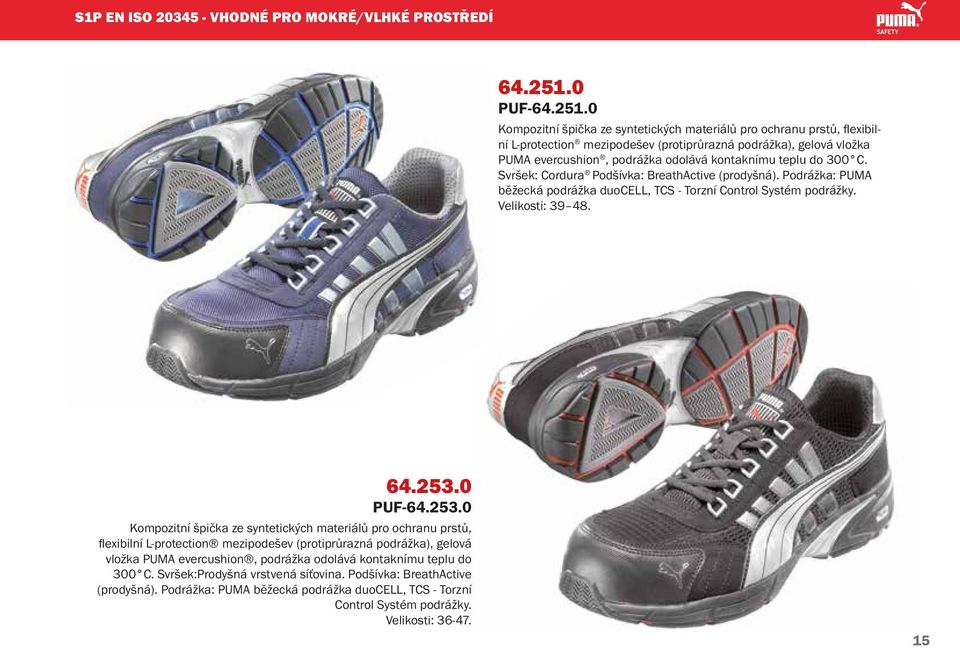 0 Kompozitní špička ze syntetických materiálů pro ochranu prstů, flexibilní L-protection mezipodešev (protiprůrazná podrážka), gelová vložka PUMA evercushion, podrážka odolává kontaknímu teplu do 300