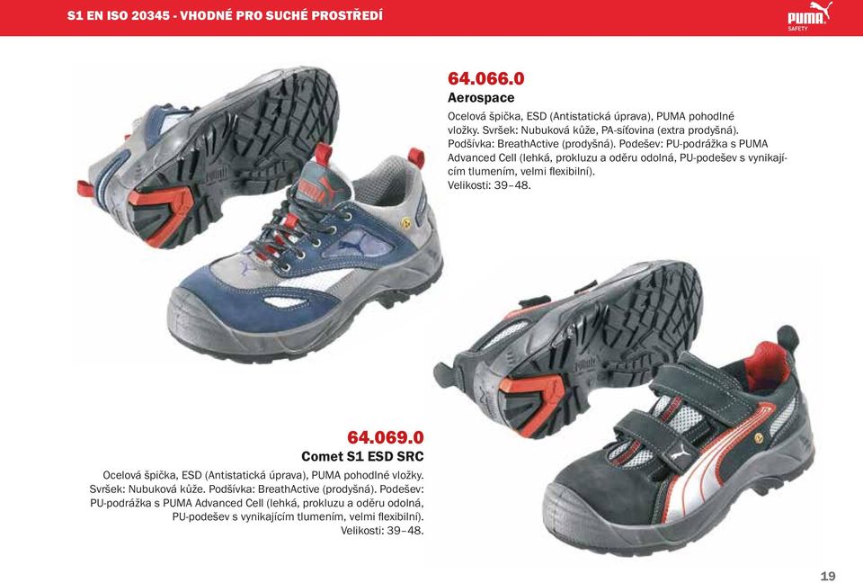 Podešev: PU-podrážka s PUMA Advanced Cell (lehká, prokluzu a oděru odolná, PU-podešev s vynikajícím tlumením, velmi flexibilní). Velikosti: 39 48. 64.069.
