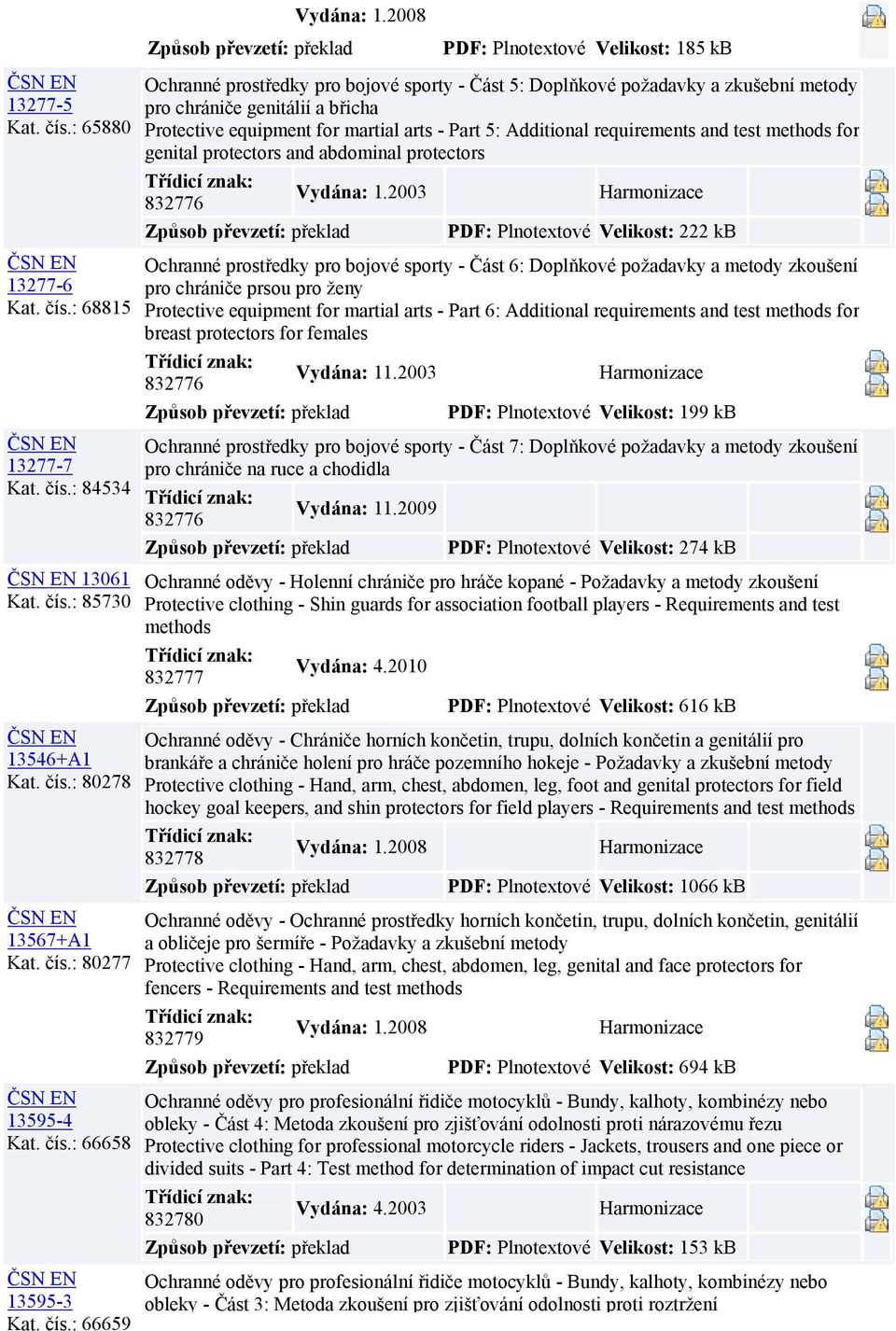 : 66659 Ochranné prostředky pro bojové sporty - Část 5: Doplňkové požadavky a zkušební metody pro chrániče genitálií a břicha Protective equipment for martial arts - Part 5: Additional requirements