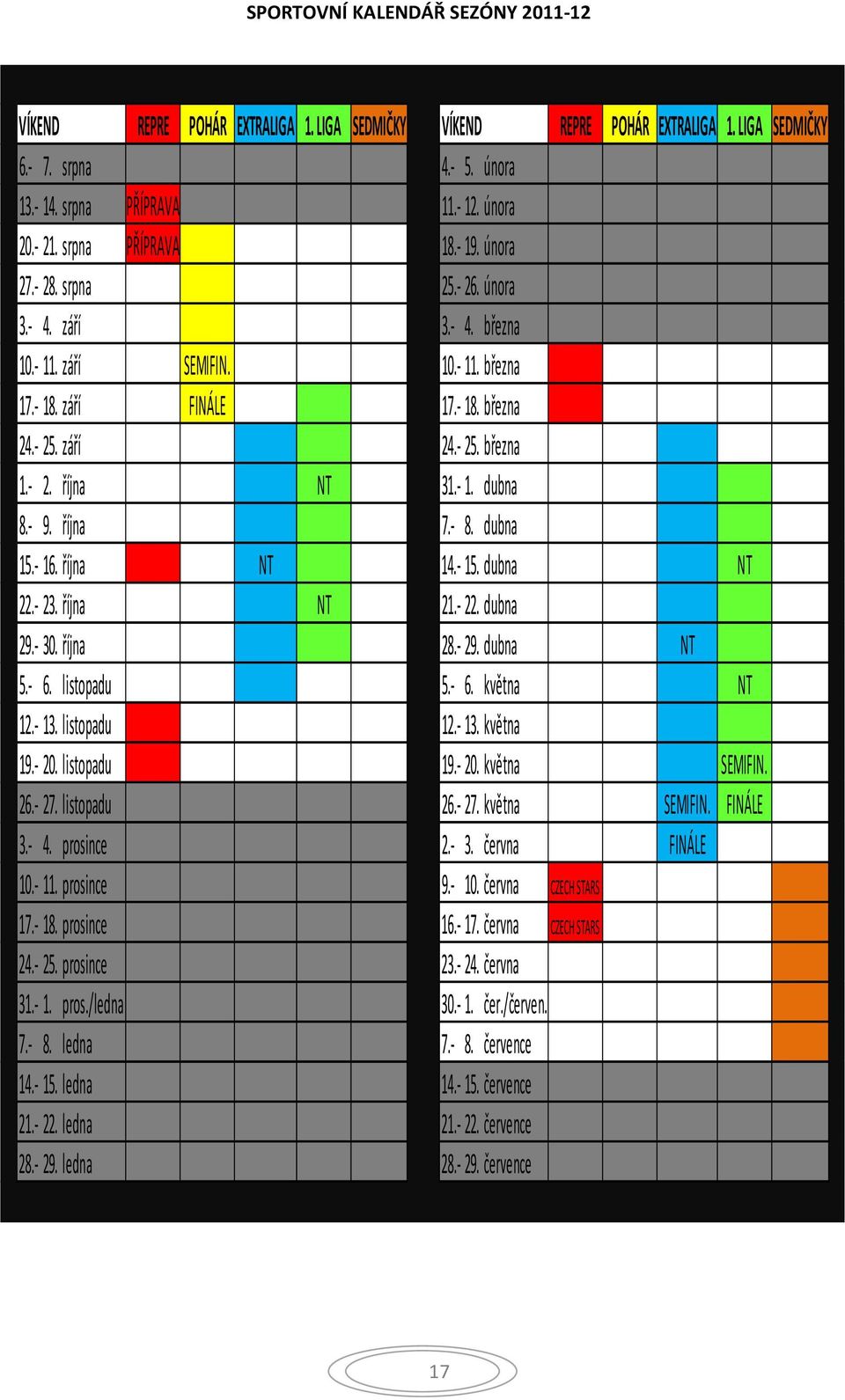 - 1. dubna 8.- 9. října 7.- 8. dubna 15.- 16. října NT 14.- 15. dubna NT 22.- 23. října NT 21.- 22. dubna 29.- 30. října 28.- 29. dubna NT 5.- 6. listopadu 5.- 6. května NT 12.- 13. listopadu 12.- 13. května 19.