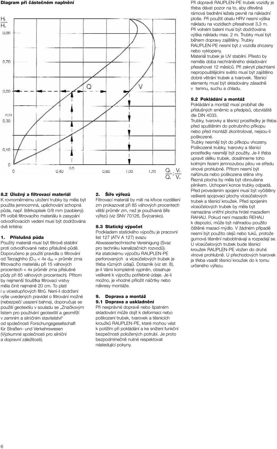 Doporučeno je použití pravidla o filtrování od Terzaghiho (D 15 < 4x d 85 = průměr zrna filtrovacího materiálu při 15 váhových procentech < 4x průměr zrna příslušné půdy při 85 váhových procentech).