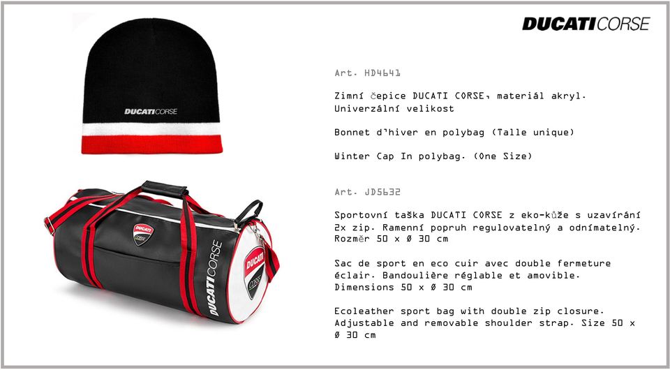 JD5632 Sportovní taška DUCATI CORSE z eko-kůže s uzavírání 2x zip. Ramenní popruh regulovatelný a odnímatelný.