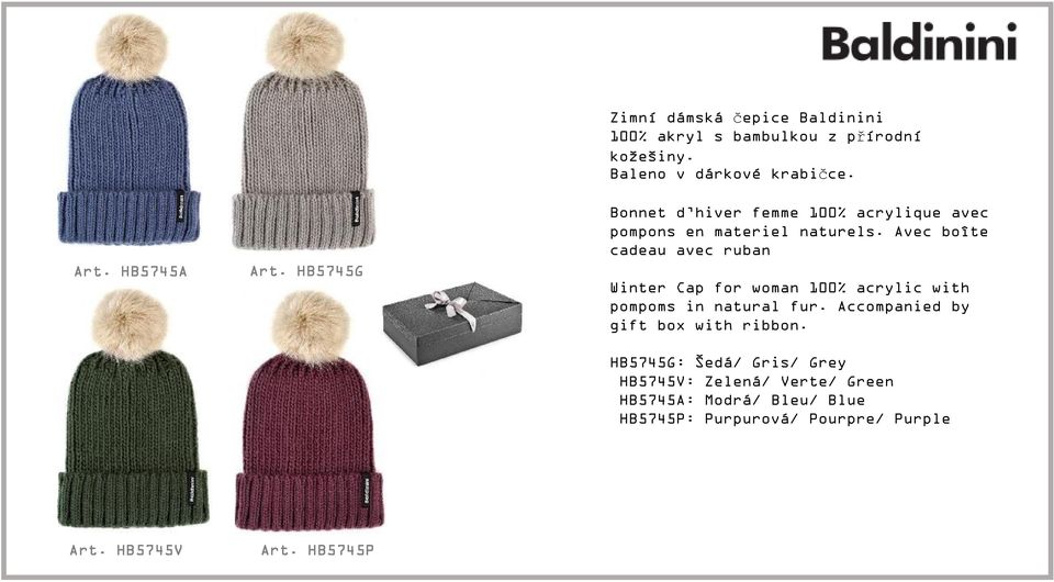 Avec boîte cadeau avec ruban Winter Cap for woman 100% acrylic with pompoms in natural fur.