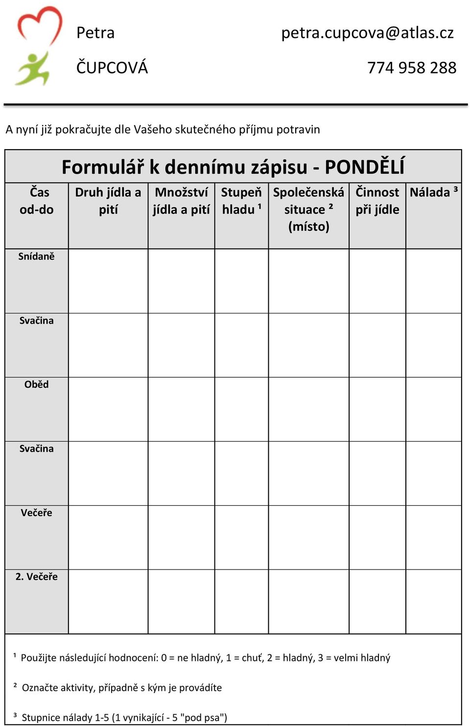 potravin Snídaně Formulář k