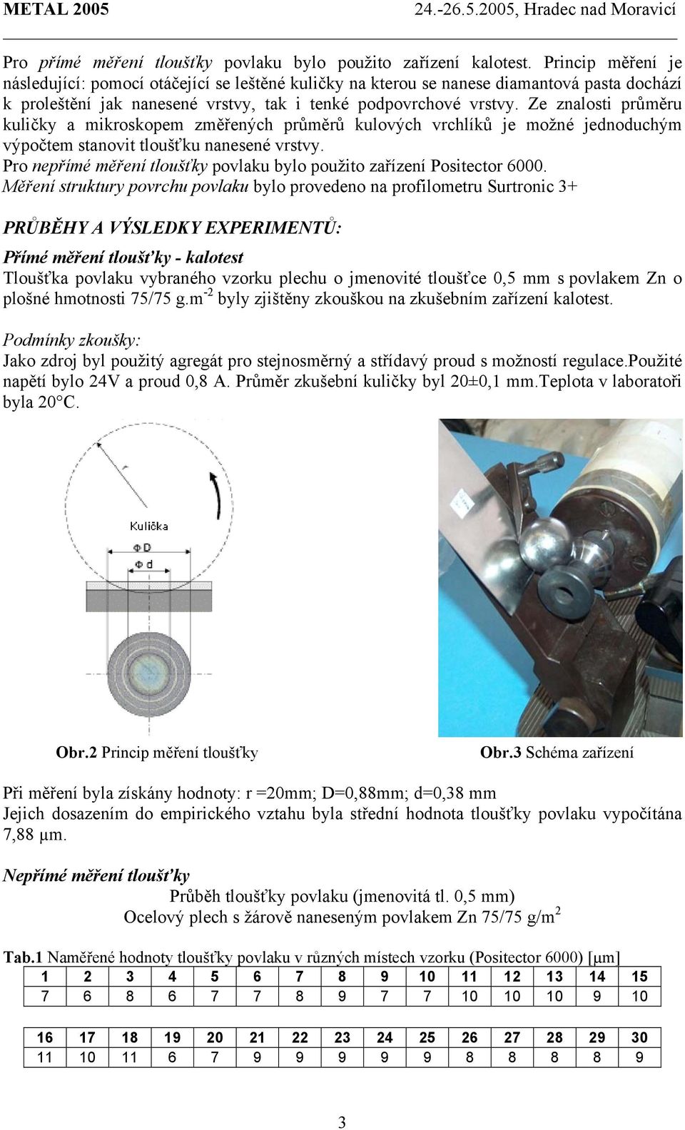 Ze znalosti průměru kuličky a mikroskopem změřených průměrů kulových vrchlíků je možné jednoduchým výpočtem stanovit tloušťku nanesené vrstvy.
