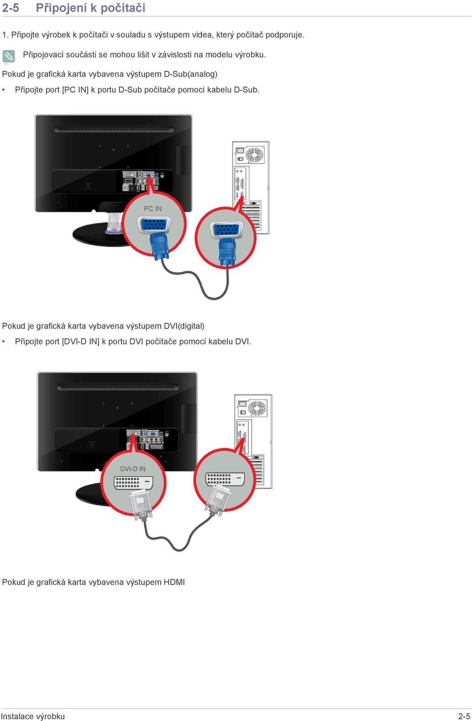 Pokud je grafická karta vybavena výstupem D-Sub(analog) Připojte port [PC IN] k portu D-Sub počítače pomocí kabelu D-Sub.