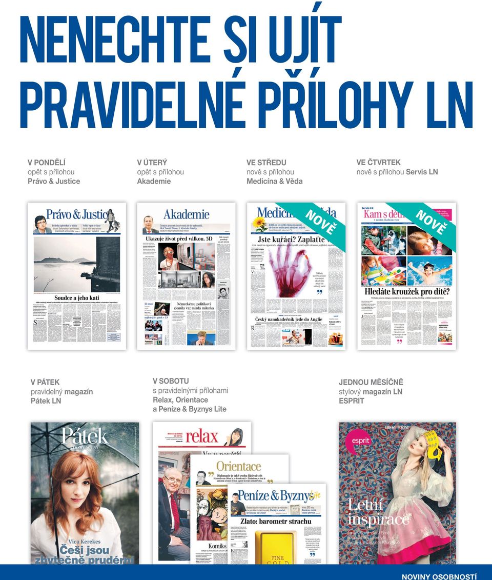 Medicína & Věda NO VĚ V PÁTEK pravidelný magazín Pátek LN V SOBOTU s pravidelnými přílohami