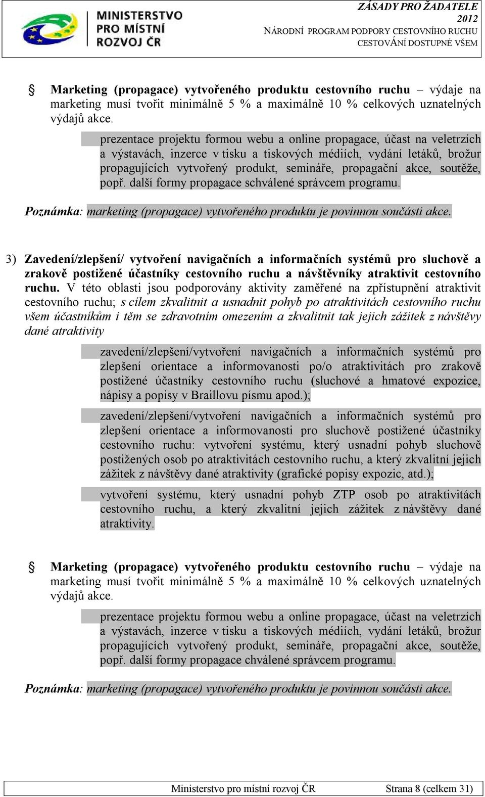 akce, soutěže, popř. další formy propagace schválené správcem programu. Poznámka: marketing (propagace) vytvořeného produktu je povinnou součásti akce.