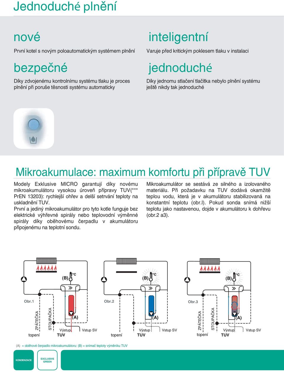 Exklusive MICRO garantují díky novému mikroakumulátoru vysokou úroveň přípravy TUV(*** PrEN 13203): rychlejší ohřev a delší setrvání teploty na uskladnění TUV.