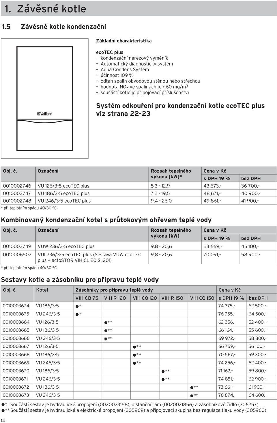 střechou hodnota NO x ve spalinách je < 60 mg/m 3 součástí kotle je připojovací příslušenství Systém odkouření pro kondenzační kotle ecotec plus viz strana 22-23 Obj. č.