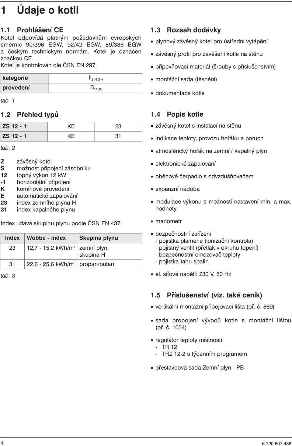 2 Z závěsný kotel S možnost připojení zásobníku 12 topný výkon 12 kw -1 horizontální připojení K komínové provedení E automatické zapalování 23 index zemního plynu H 31 index kapalného plynu Index