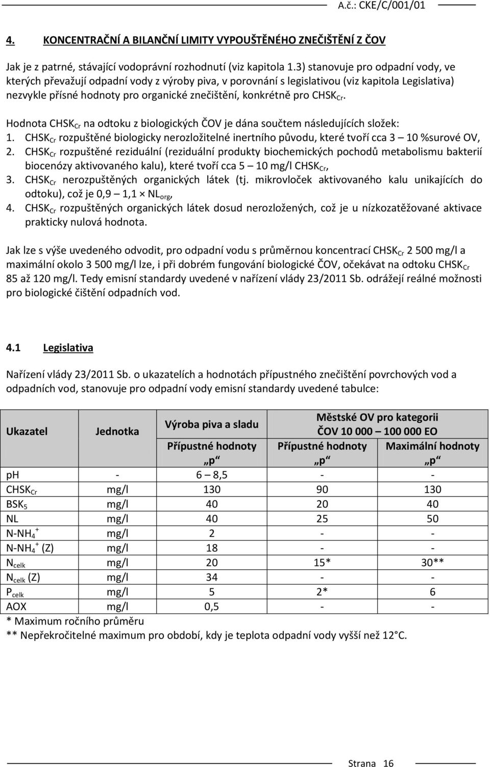 CHSK Cr. Hodnota CHSK Cr na odtoku z biologických ČOV je dána součtem následujících složek: 1. CHSK Cr rozpuštěné biologicky nerozložitelné inertního původu, které tvoří cca 3 10 %surové OV, 2.