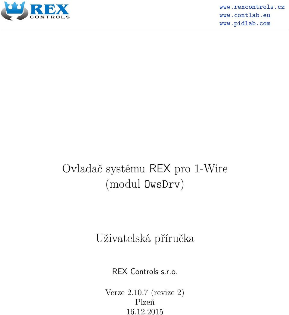 com Ovladač systému REX pro 1-Wire (modul