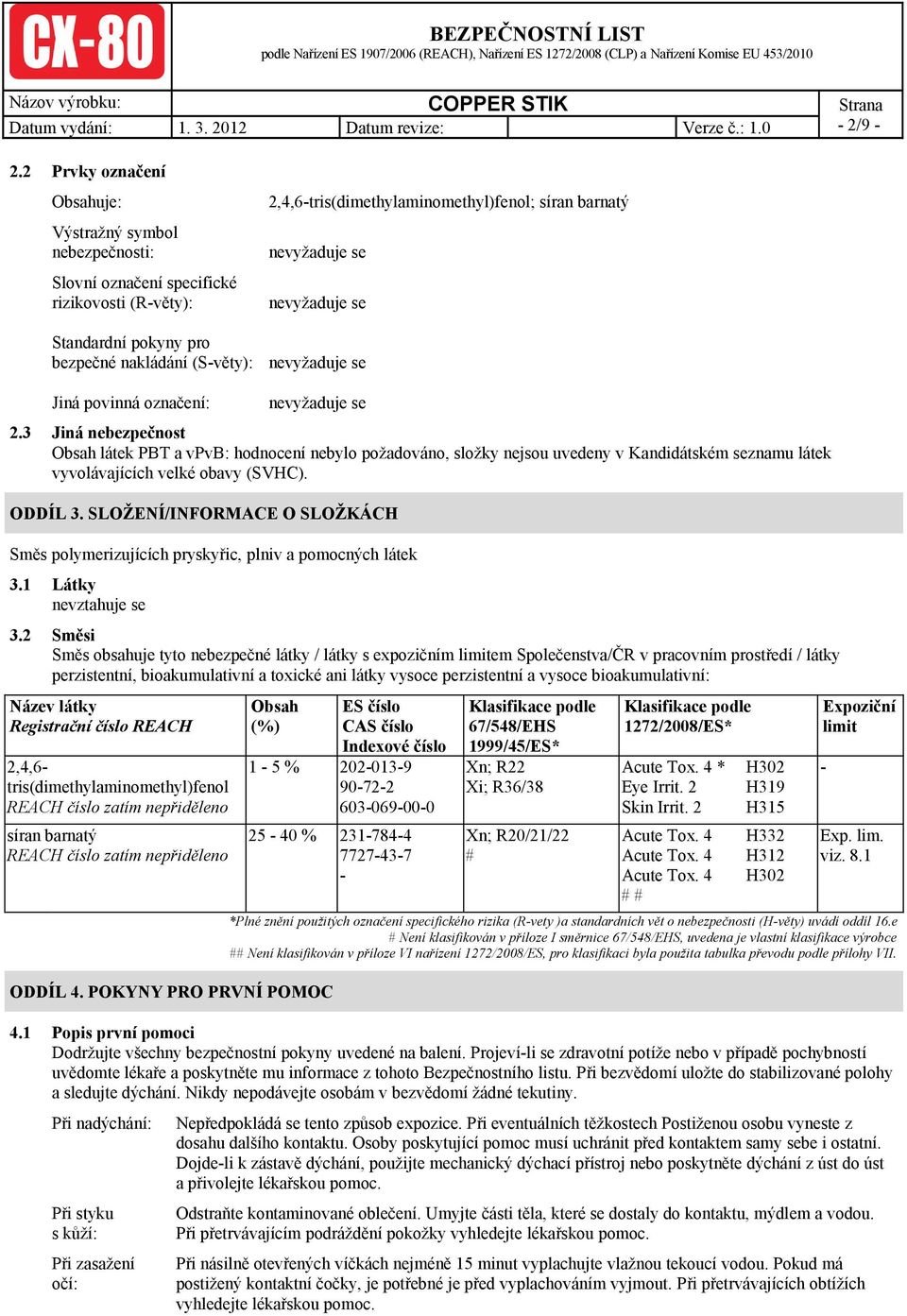 síran barnatý Jiná povinná označení: 2.3 Jiná nebezpečnost Obsah látek PBT a vpvb: hodnocení nebylo požadováno, složky nejsou uvedeny v Kandidátském seznamu látek vyvolávajících velké obavy (SVHC).