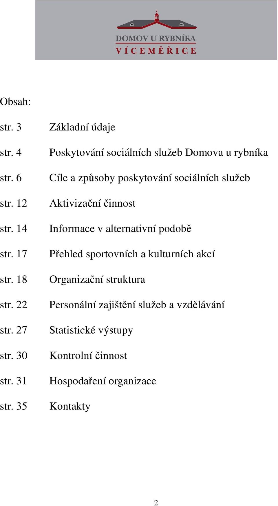 Aktivizační činnst Infrmace v alternativní pdbě Přehled sprtvních a kulturních akcí Organizační