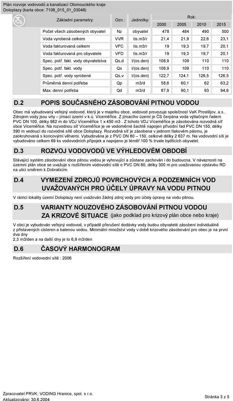 Na rozvodnou síť Víceměřice je ve vodoměrné šachtě napojen přívodní řad PVC DN 150, délky 390 m vedoucí do rozvodné sítě obce Doloplazy.