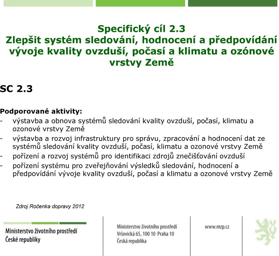 správu, zpracování a hodnocení dat ze systémů sledování kvality ovzduší, počasí, klimatu a ozonové vrstvy Země - pořízení a rozvoj systémů pro identifikaci