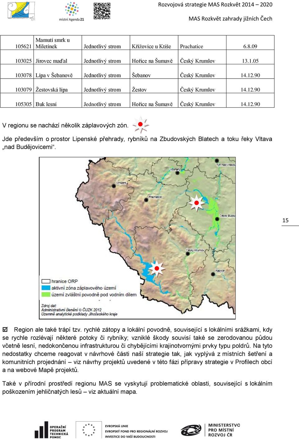 Jde především o prostor Lipenské přehrady, rybníků na Zbudovských Blatech a toku řeky Vltava nad Budějovicemi. 15 Region ale také trápí tzv.
