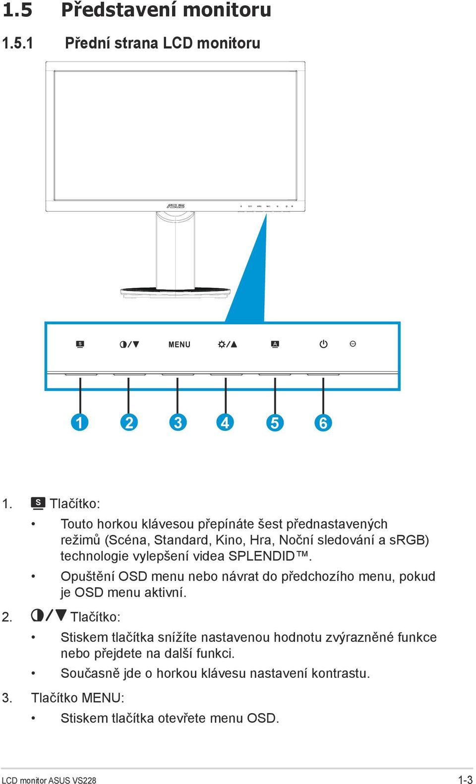 vylepšení videa SPLENDID. Opuštění OSD menu nebo návrat do předchozího menu, pokud je OSD menu aktivní. 2.