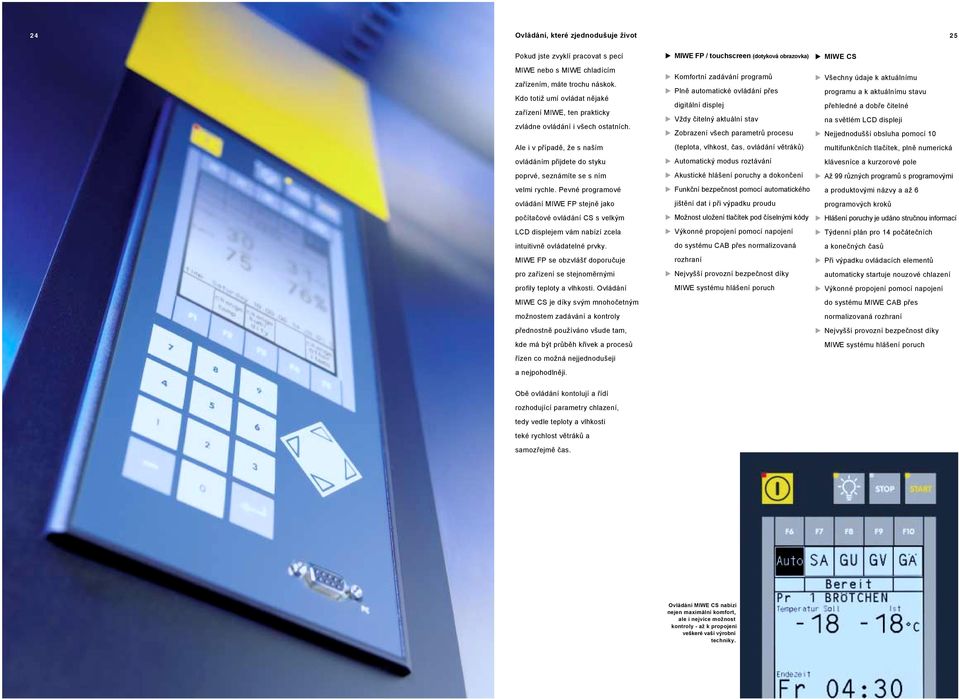 Pevné programové ovládání MIWE FP stejně jako počítačové ovládání CS s velkým LCD displejem vám nabízí zcela intuitivně ovládatelné prvky.
