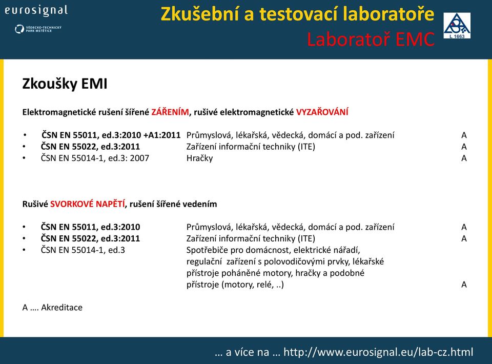 3: 2007 Hračky A Rušivé SVORKOVÉ NAPĚTÍ, rušení šířené vedením ČSN EN 55011, ed.3:2010 Průmyslová, lékařská, vědecká, domácí a pod.