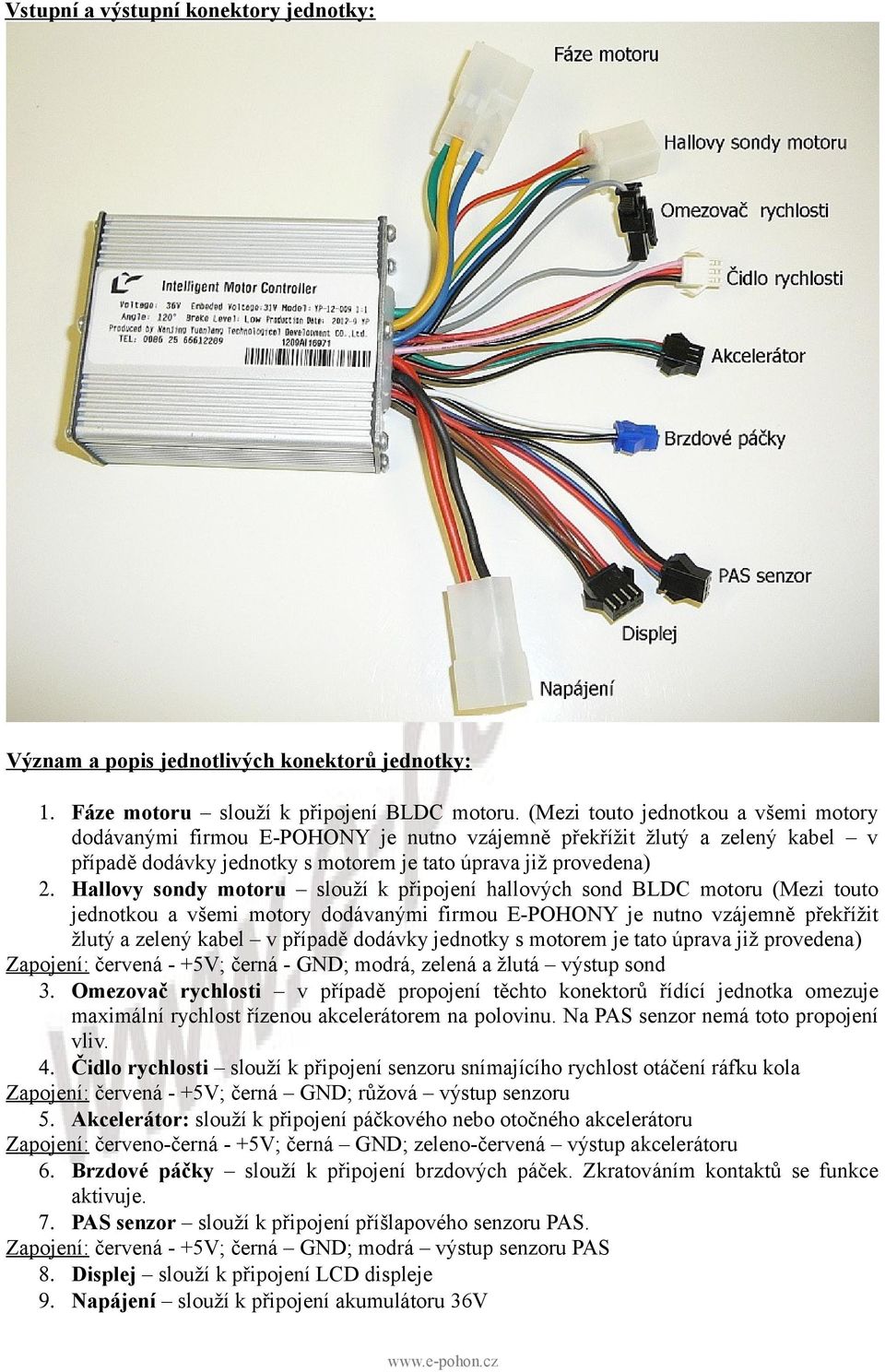 Řídící jednotka YP s LCD displejem pro motory 36V úhel hallových sond 120  max. 250W. Návod k obsluze - PDF Free Download