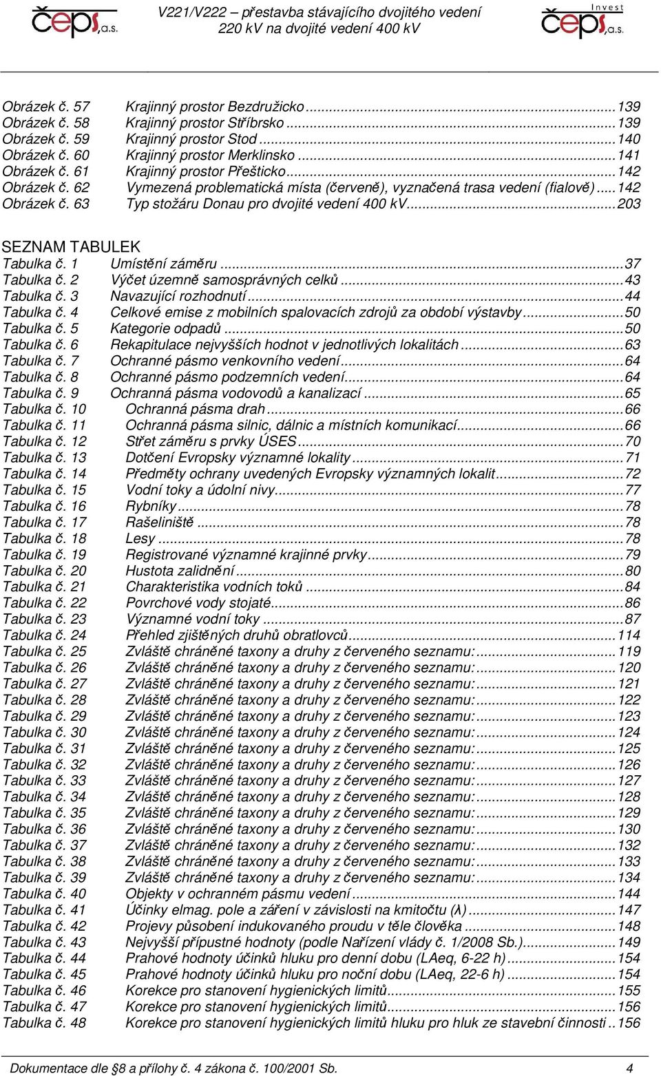 .. 203 SEZNAM TABULEK Tabulka č. 1 Umístění záměru... 37 Tabulka č. 2 Výčet územně samosprávných celků... 43 Tabulka č. 3 Navazující rozhodnutí... 44 Tabulka č.