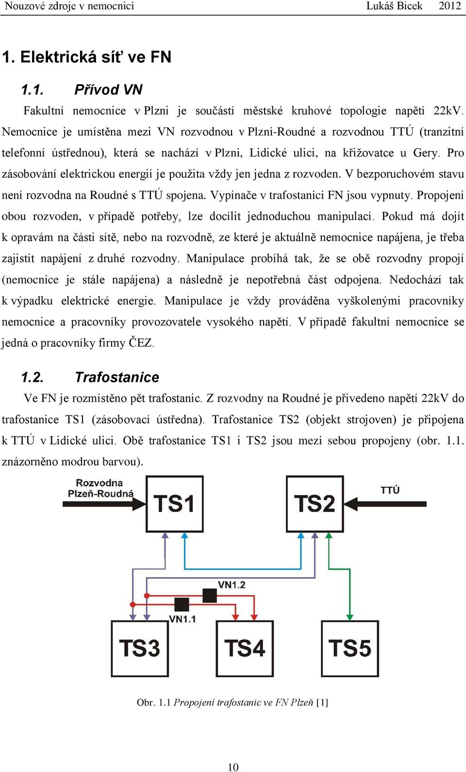 Pro zásobování elektrickou energií je použita vždy jen jedna z rozvoden. V bezporuchovém stavu není rozvodna na Roudné s TTÚ spojena. Vypínače v trafostanici FN jsou vypnuty.