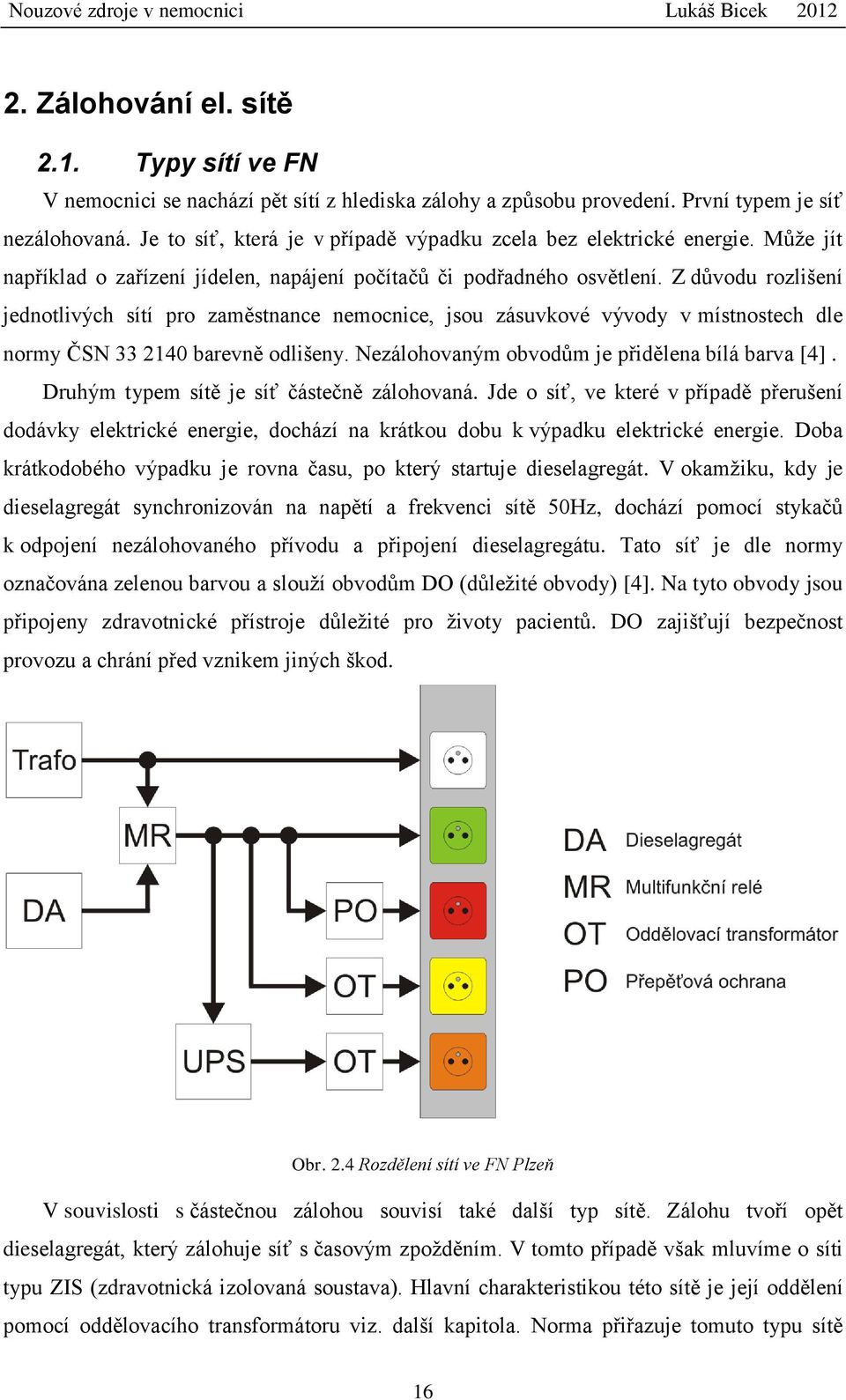 Z důvodu rozlišení jednotlivých sítí pro zaměstnance nemocnice, jsou zásuvkové vývody v místnostech dle normy ČSN 33 2140 barevně odlišeny. Nezálohovaným obvodům je přidělena bílá barva [4].