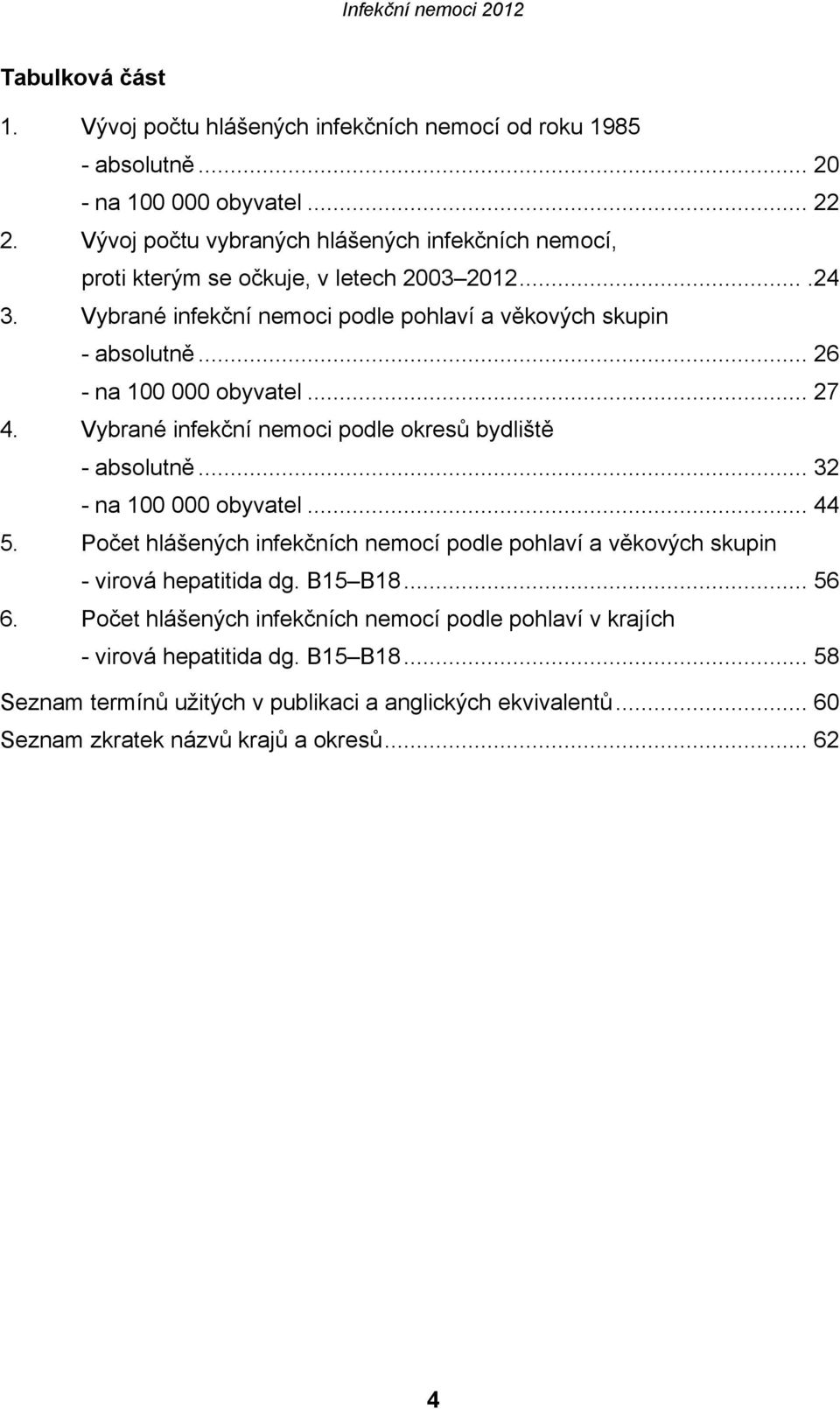 .. 26 - na 100 000 obyvatel... 27 4. Vybrané infekční nemoci podle okresů bydliště - absolutně... 32 - na 100 000 obyvatel... 44 5.