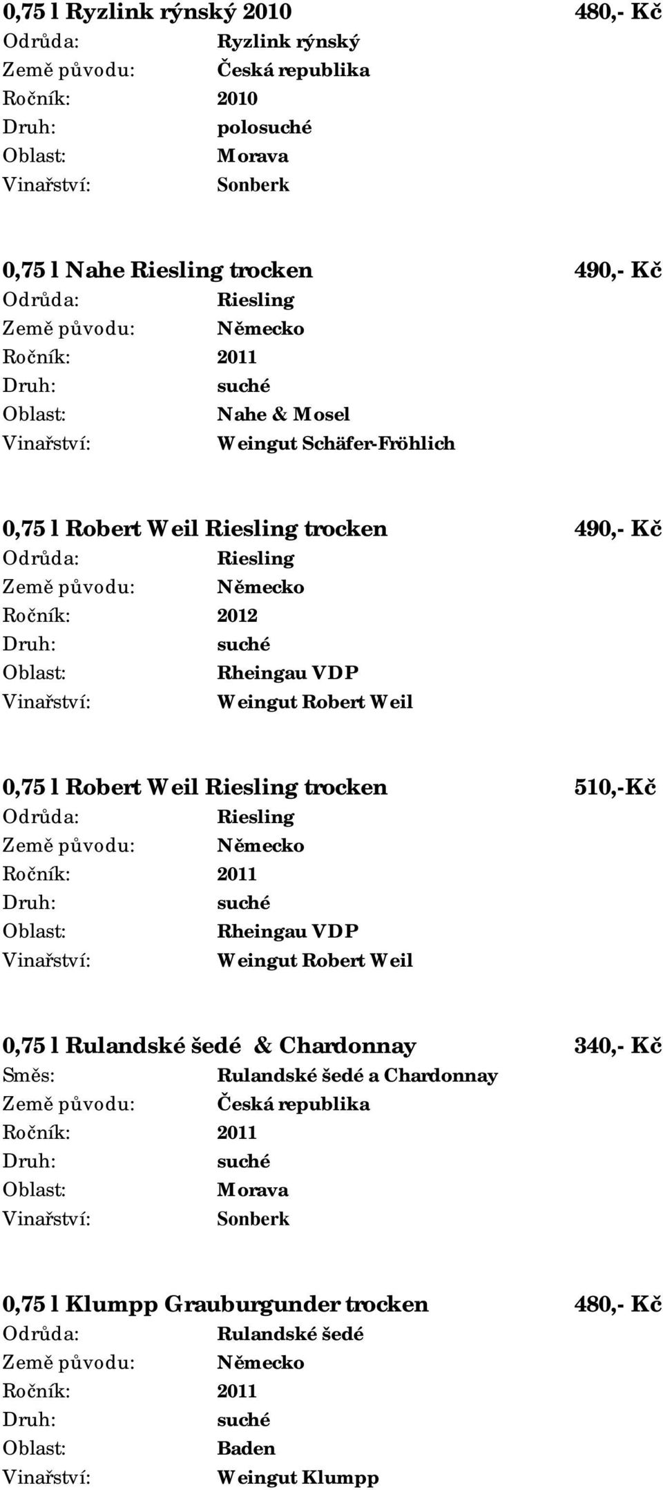 Robert Weil trocken 510,-Kč Rheingau VDP Weingut Robert Weil 0,75 l Rulandské šedé & Chardonnay 340,- Kč