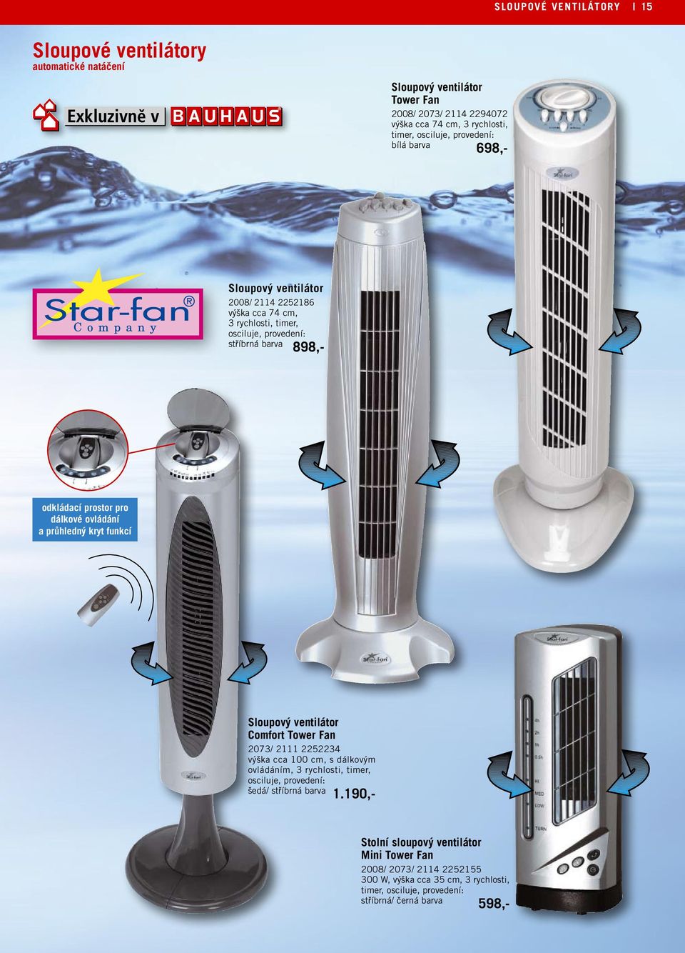 ovládání a průhledný kryt funkcí Sloupový ventilátor Comfort Tower Fan 2073/ 2111 2252234 výška cca 100 cm, s dálkovým ovládáním, 3 rychlosti, timer, osciluje, provedení: