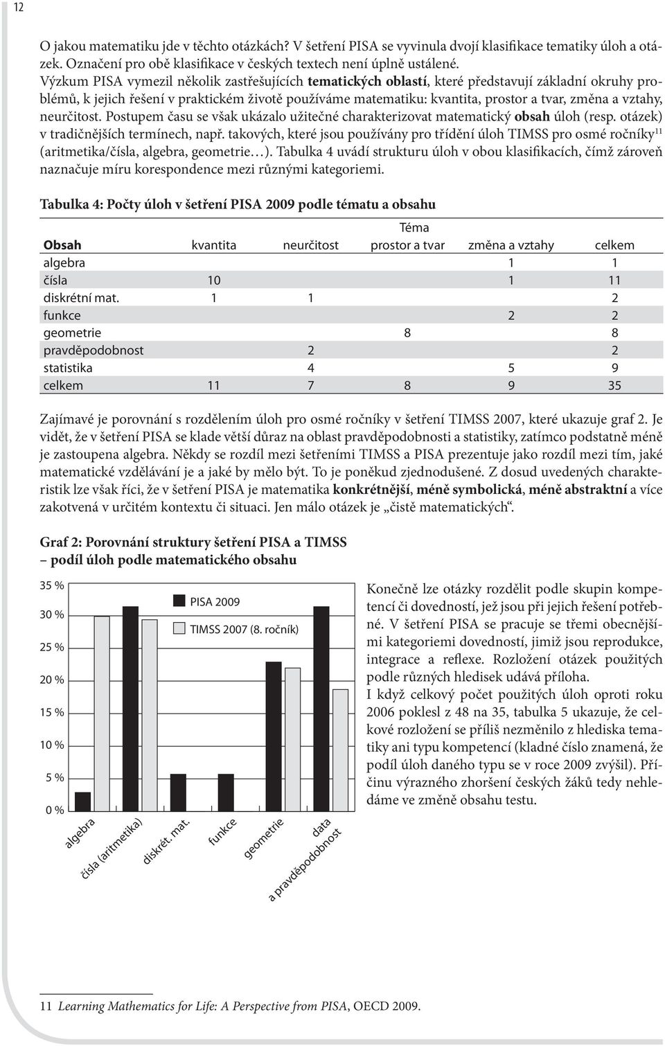 vztahy, neurčitost. Postupem času se však ukázalo užitečné charakterizovat matematický obsah úloh (resp. otázek) v tradičnějších termínech, např.