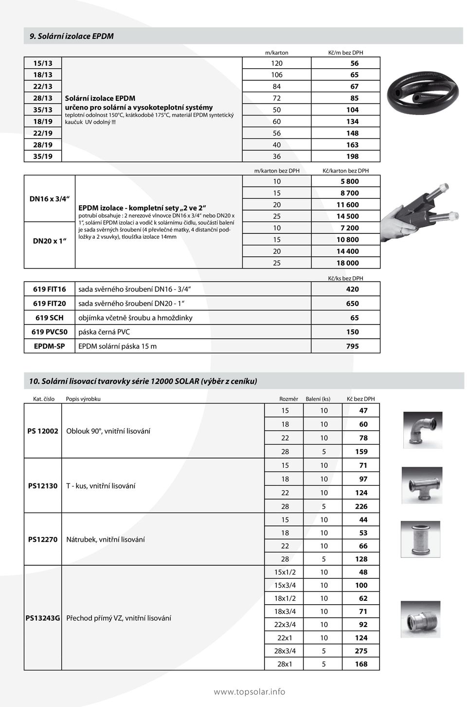 !! 60 134 22/19 56 148 28/19 40 163 35/19 36 198 DN16 x 3/4 DN20 x 1 EPDM izolace - kompletní sety 2 ve 2 potrubí obsahuje : 2 nerezové vlnovce DN16 x 3/4 nebo DN20 x 1, solární EPDM izolaci a vodič