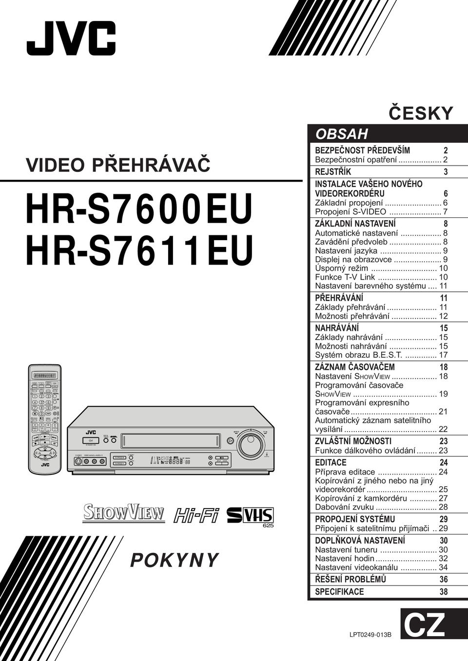 PROG MENU OK T V TV PROG + TV PROG TV PROG TV S-VIDEO STANDBY/ON VIDEO (MONO)L AUDIO R TV PROG TV PROG C. RESET REC LINK +8 0 POKYNY SP/LP A.