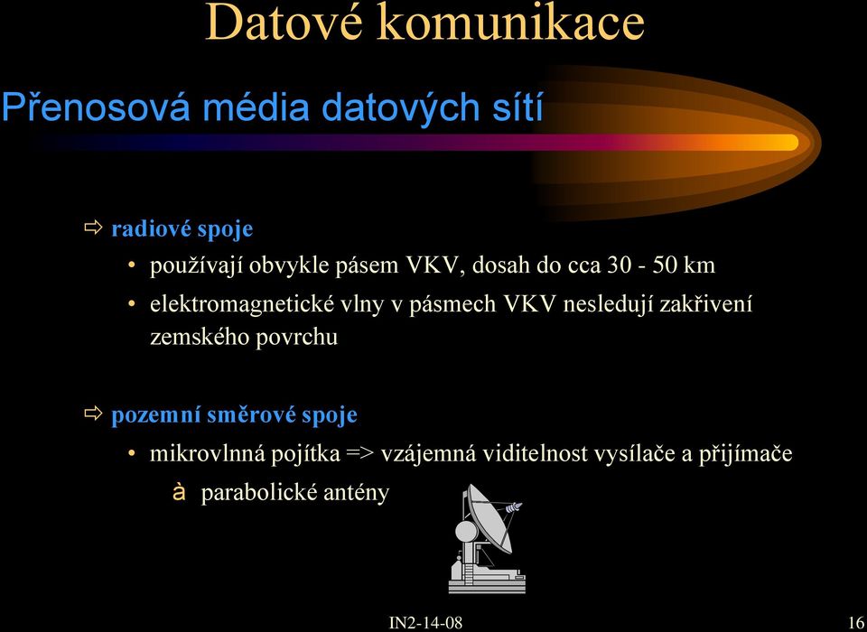 nesledují zakřivení zemského povrchu pozemní směrové spoje mikrovlnná