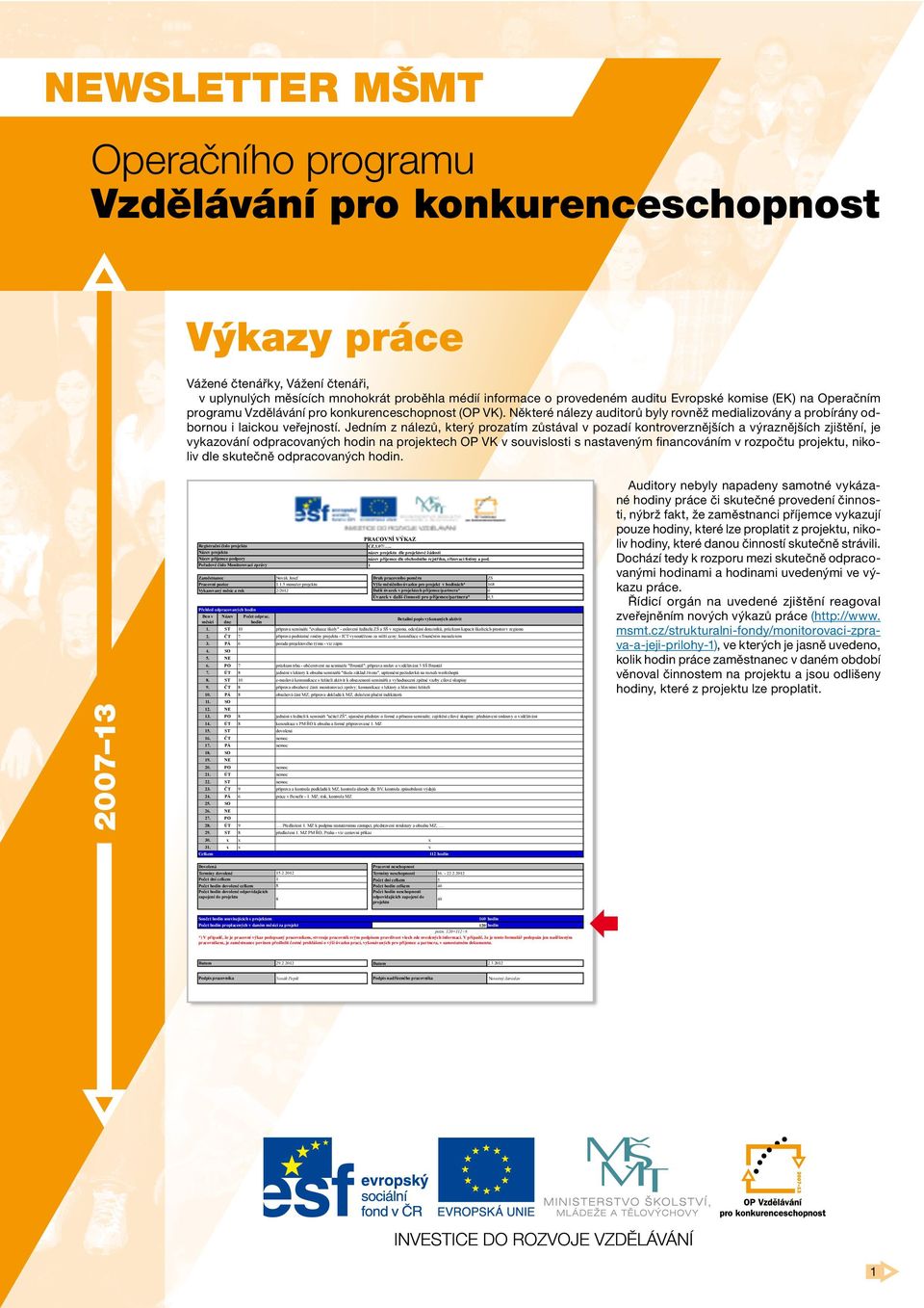 Jedním z nálezů, který prozatím zůstával v pozadí kontroverznějších a výraznějších zjištění, je vykazování odpracovaných hodin na projektech OP VK v souvislosti s nastaveným financováním v rozpočtu,